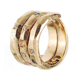 Silver Ring Spiral SUN and PLANETS with Citrin SUN GOLD Plated