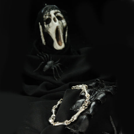 Silver Bracelet Hammered SKULLS and BONES