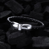 Silver Leather Bracelet PLAIN Jointlock Faceted 7