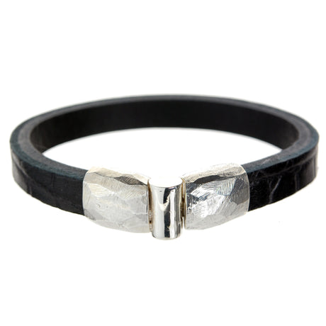 Silver-Leather Bracelet PLAIN Jointlock Faceted 13