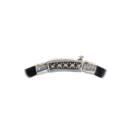 Silver-Leather Bracelet OVAL STONE on Faceted Boxlock 10