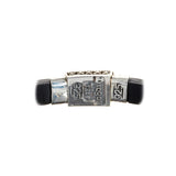 Silver-Leather Bracelet OVAL STONE on Faceted Boxlock 10