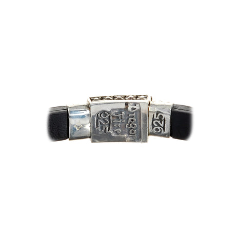 Silver-Leather Bracelet OVAL STONE on Faceted Boxlock 10
