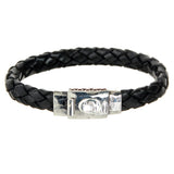Silver-Leather Bracelet OVAL STONE on Faceted Boxlock 10