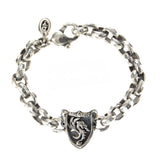 Silberarmband mit facettierter Erbsenkette und DRAGON FIRE-Schild