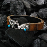 Silber-Lederarmband Hummerkralle gehämmert mit ovalem Stein 13