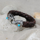 Silber-Lederarmband Hummerkralle gehämmert mit ovalem Stein 13