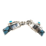 Silver-Leather Bracelet LOBSTER CLAW Hammered with Dots and Turquoise 13