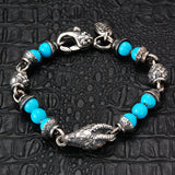 Armband mit Steinperlen und silberne DRACHEN- und DRACHENSCHUPPEN-Kugeln