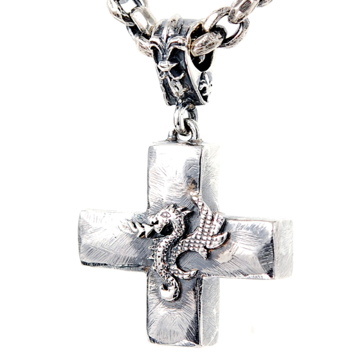 Silver Pendant Rough Greek Cross Body with DRAGON PROFILE