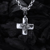 Silver Pendant Rough Greek Cross Body with DRAGON PROFILE