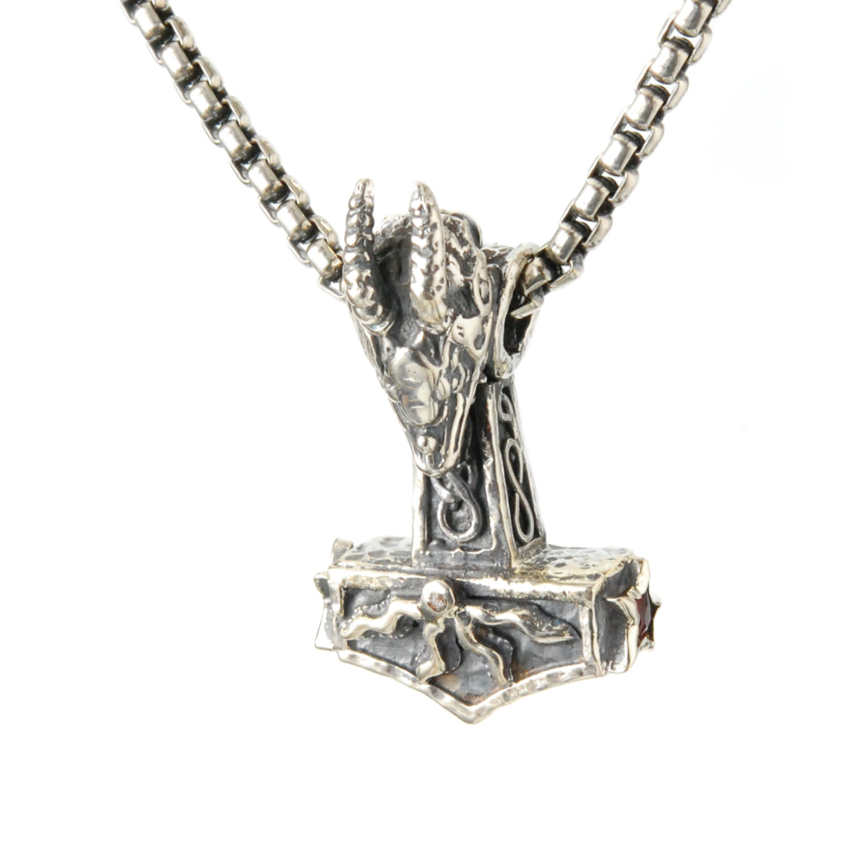 Silver Pendant THORS HAMMER and Dragon Head