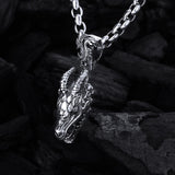Silver Pendant DRAGON  Head M  Diamond Eyes