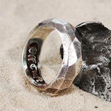 Silver Ring PLAIN ROUGH Faceted 8.5