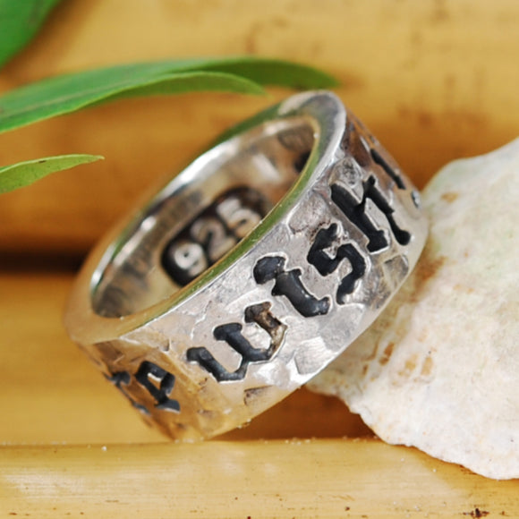 Silver Ring Hammered with WISH YOU WERE HERE
