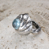 Silberring gehämmert SPIRAL Band S und Aquamarin