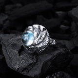 Silver Ring Hammered SPIRAL Band S and Aquamarine