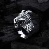 Silberring DRAGON SCALES Band und DRAGON HEAD mit Diamantaugen