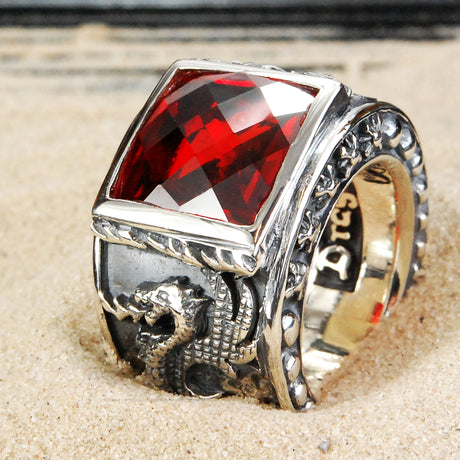 Silver Ring DRAGON FIRE Band  and Care Stone Holder