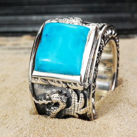 Silver Ring DRAGON FIRE Band  and Care Stone Holder