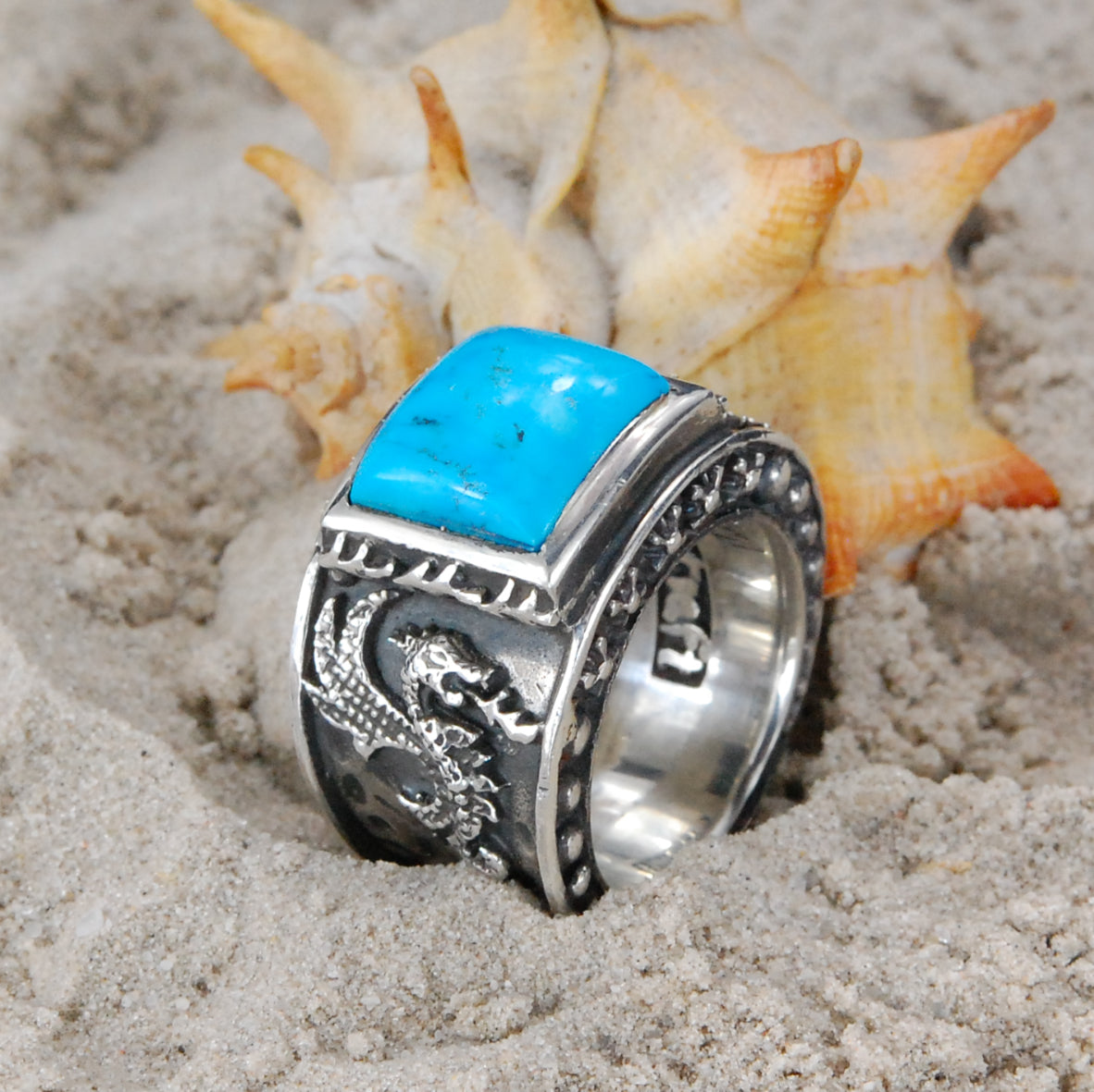 Silberring DRAGON FIRE Band und Care´Steinhalter