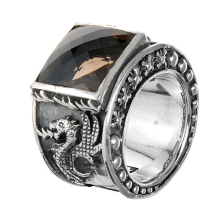 Silver Ring DRAGON FIRE Band  and Care Stone Holder