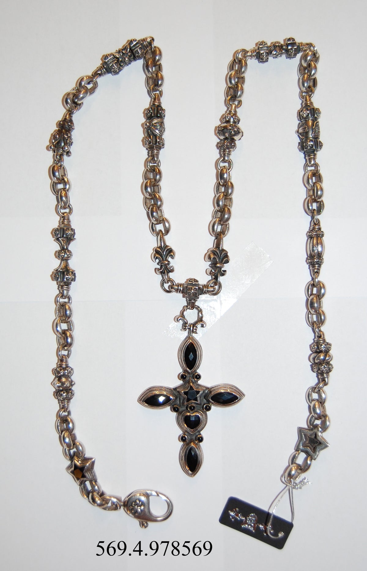 Silver Fetish Chain Peas with Lilies,Crowns and Stars with a Mystic Cross