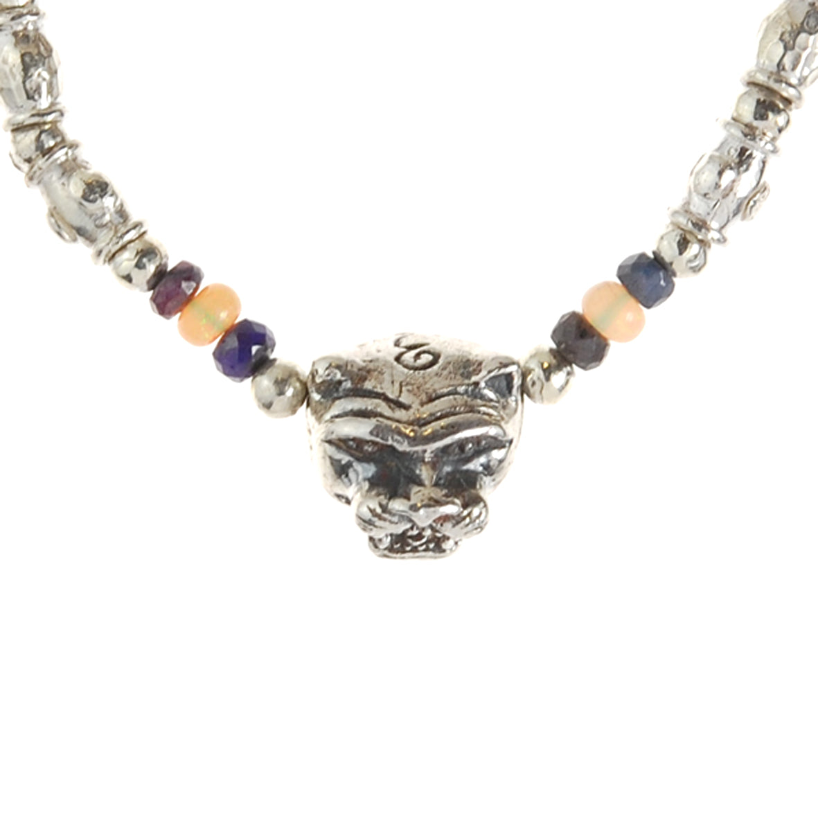 Silver Necklace TUBES with LION HEAD and Beads