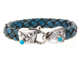 Silver-Leather Bracelet LOBSTER CLAW Hammered with Dots and Turquoise 13