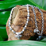 Neckchain Beads or Pearls and Facetted Silver BLADES CROSS  Balls and Chain