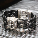Silver Leather Bracelet BAROQUE with Searay Leather + Crescent Star on Lily Box Lock 20