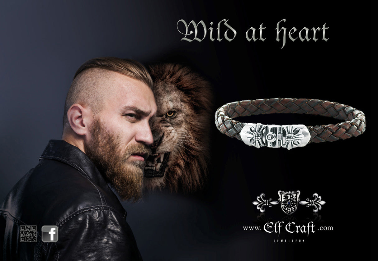 Silver-Leather Bracelet MALTESER CROSS with METEORITE Silver Jointlock 10