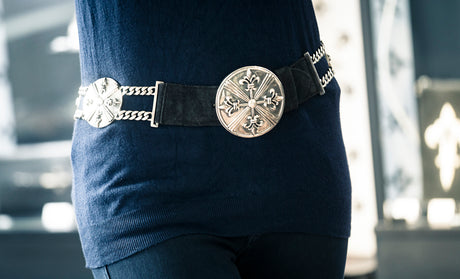 Silver Round Conchas Belt with Chains and LILY STARS