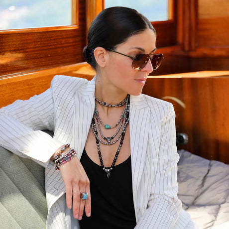 Silver Leather Bracelet BEADS and TUBES and Stone ROCKS 15