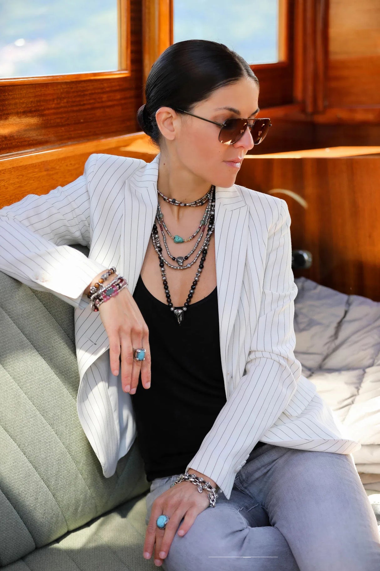 Silver Neckchain Rough TUBES and Stone ROCKS and Fine Stones