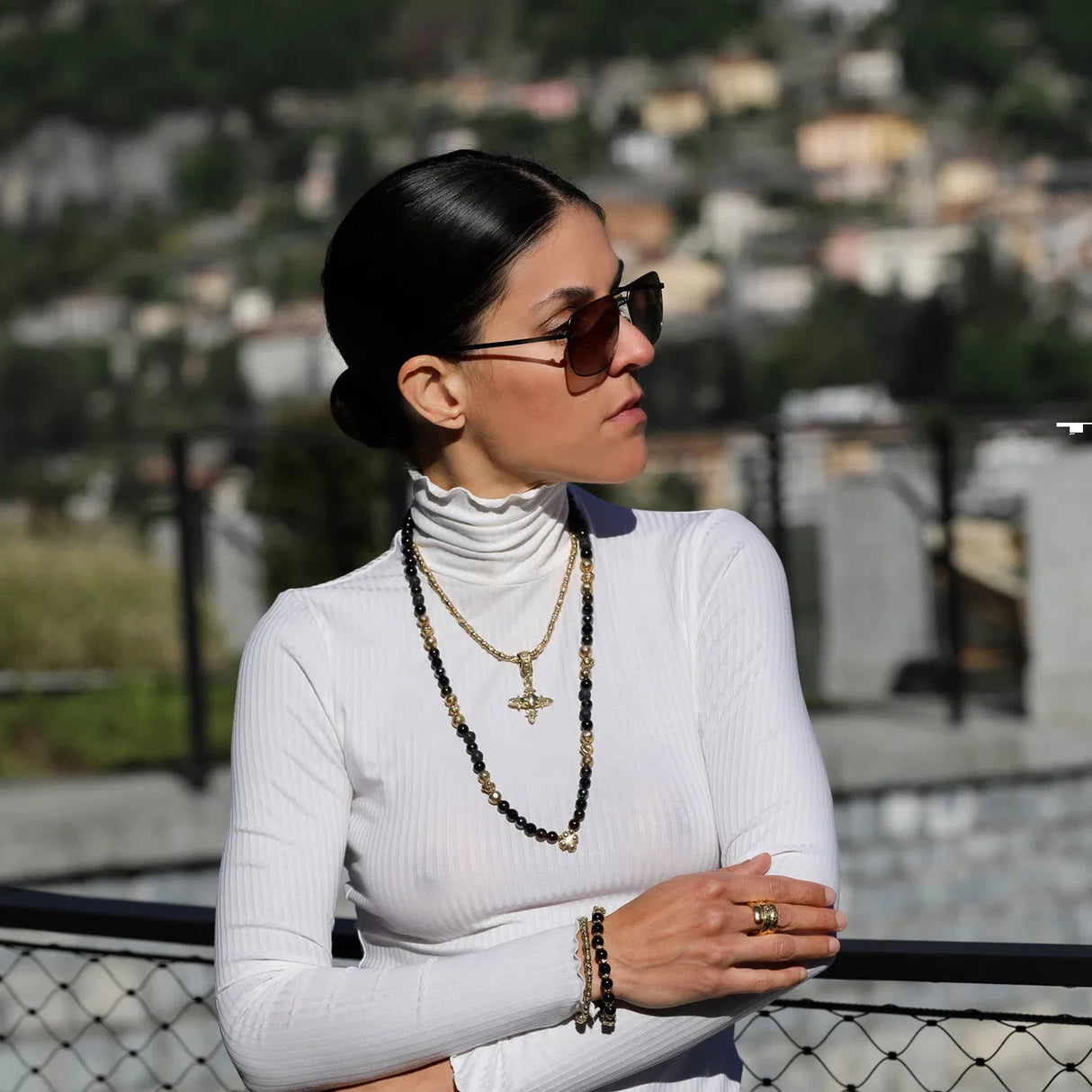 Neckchain BEADS and Faceted PLAIN CROSS Balls