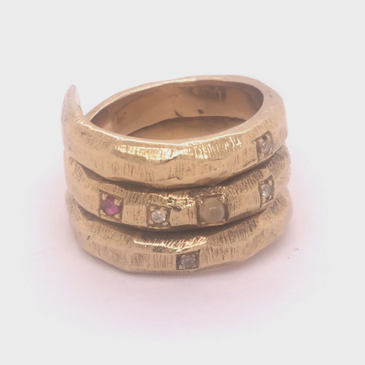 Silver Ring Spiral SUN and PLANETS +Black Diamond SUN - GOLD Plated