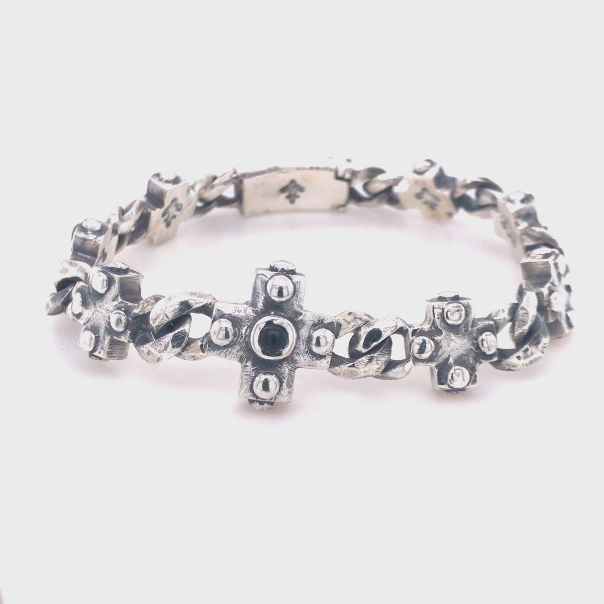 Silver Bracelet Greek Crosses and Curb Chain XS with LILY Boxlock