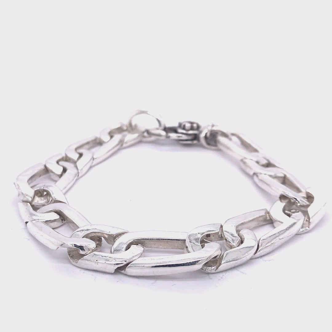 Silver Bracelet FIGARO Chain Faceted with Lily Carabiner 14