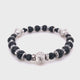 Silver and Beads Bracelet with FACETED SILVER BALLS on Rubber