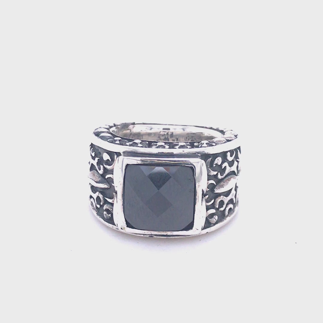 Silver Ring CAREE Stone on GARDEN AT NIGHT Band