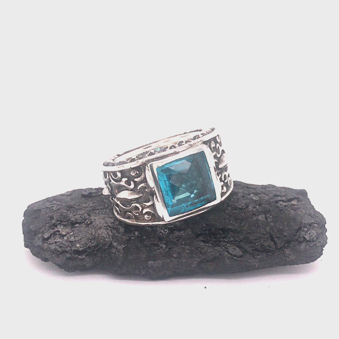 Silver Ring CAREE Stone on GARDEN AT NIGHT Band