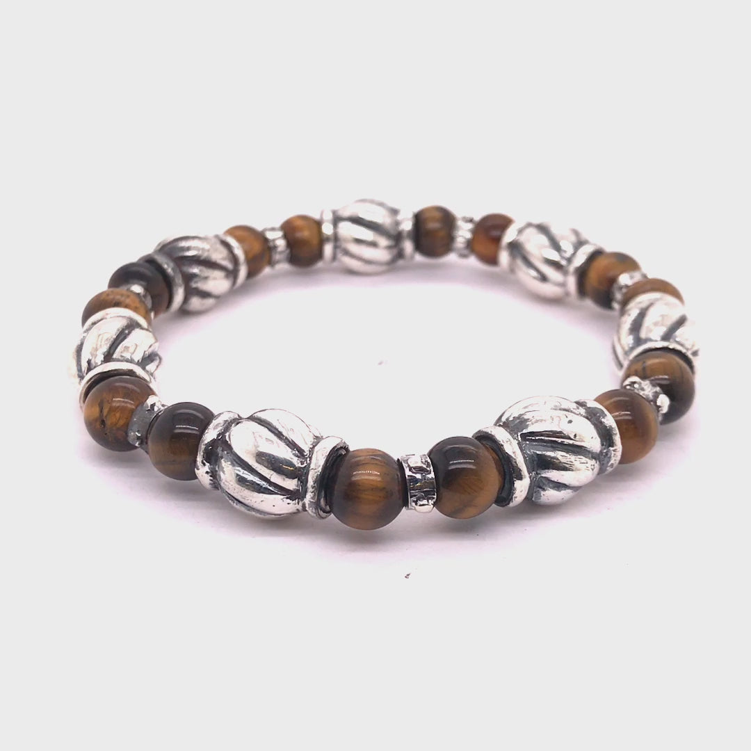 Silver Bracelet BEADS and SPIRAL BARRELS