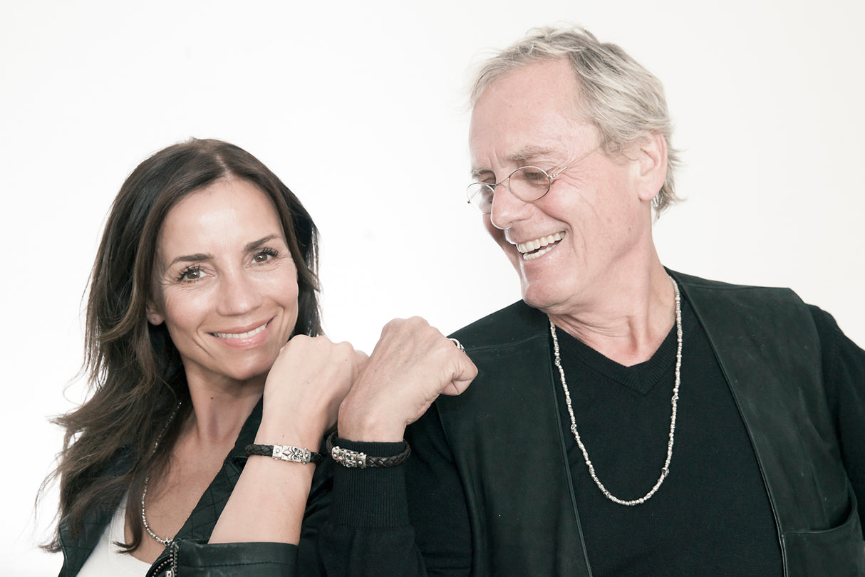 Silver-Leather Bracelet LILY Faceted Boxlock with METEORITE for 10mm leather