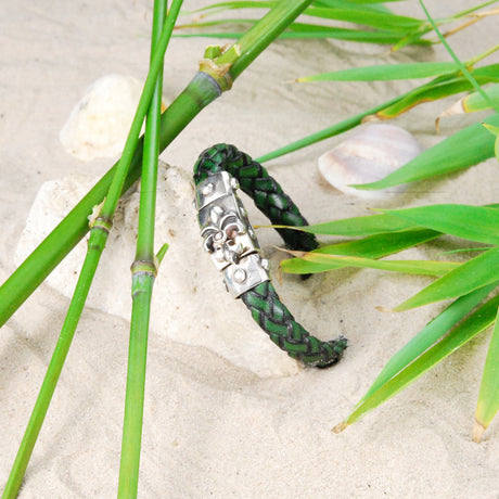 Silver-Leather Bracelet LILY Faceted Boxlock with METEORITE for 10mm leather