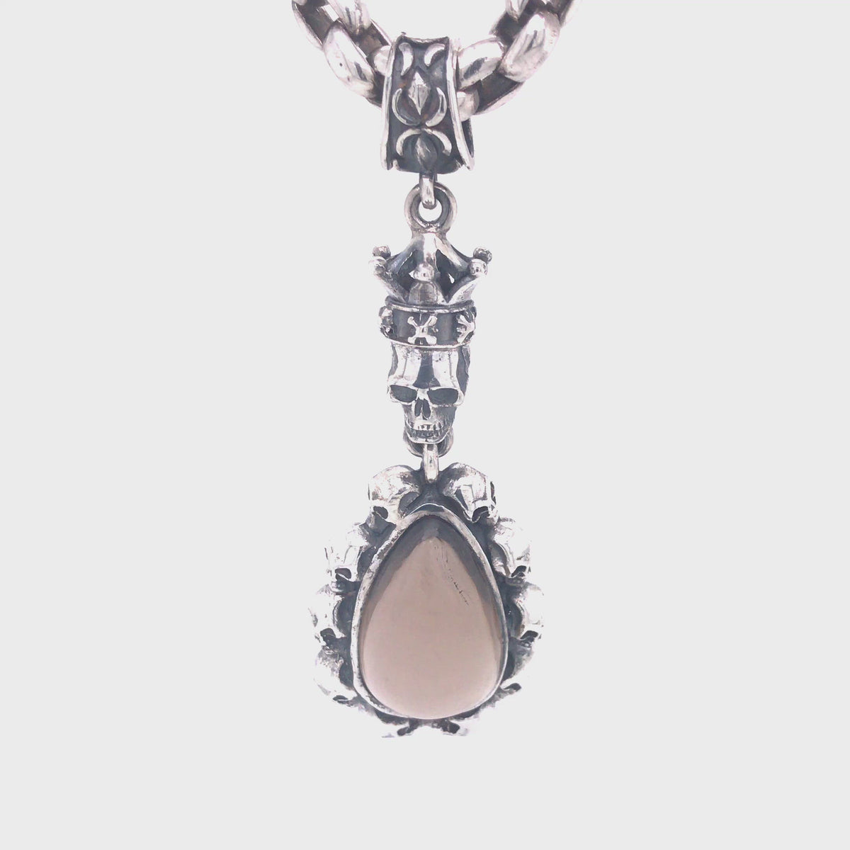 Silver Pendant Skulls Drop with Crowned Skull