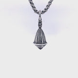 Silver Pendant Elfin King Striped Bell with Hexagon Stone and Lily Hook Red