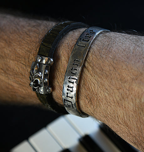 Silver-Leather Bracelet LILY and METEORITE Boxlock Faceted for 13mm leather