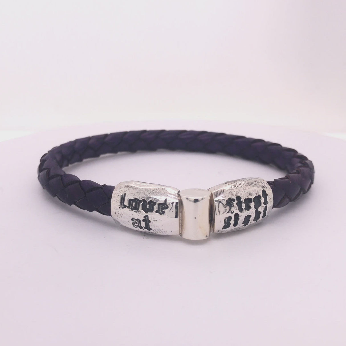 Silver-Leather Bracelet LOVE AT FIRST SIGHT Jointlock Faceted 6