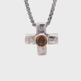Silver Pendant Greek Cross Body with Hole and Big Stone
